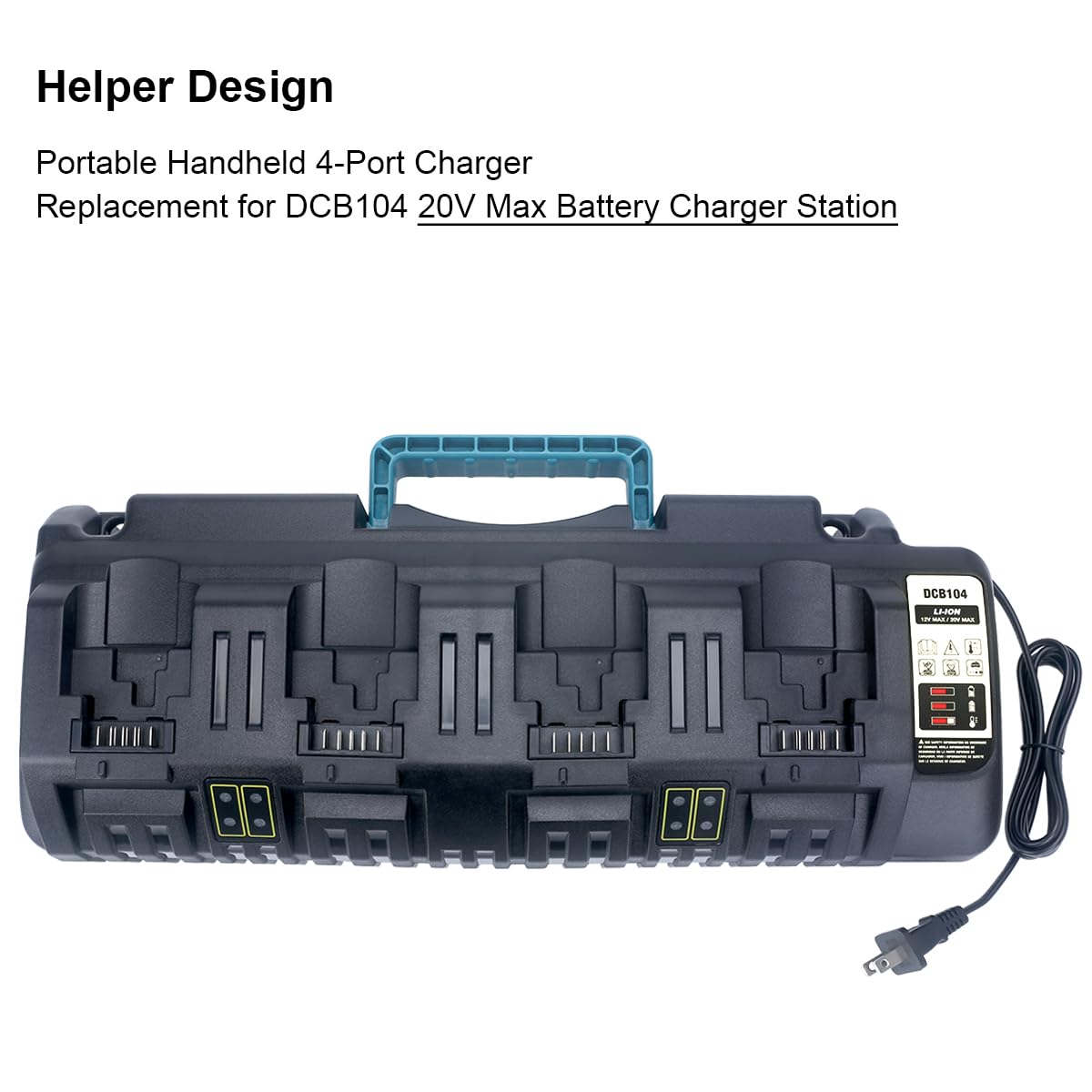 Biswaye DCB104 20V Battery 4-Port Rapid Charger Compatible with De-Walt 12V-20V MAX Lithium Battery DCB204 DCB206 DCB207 DCB606 DCB127 Charger DCB102 DCB118 DCB107 DCB115