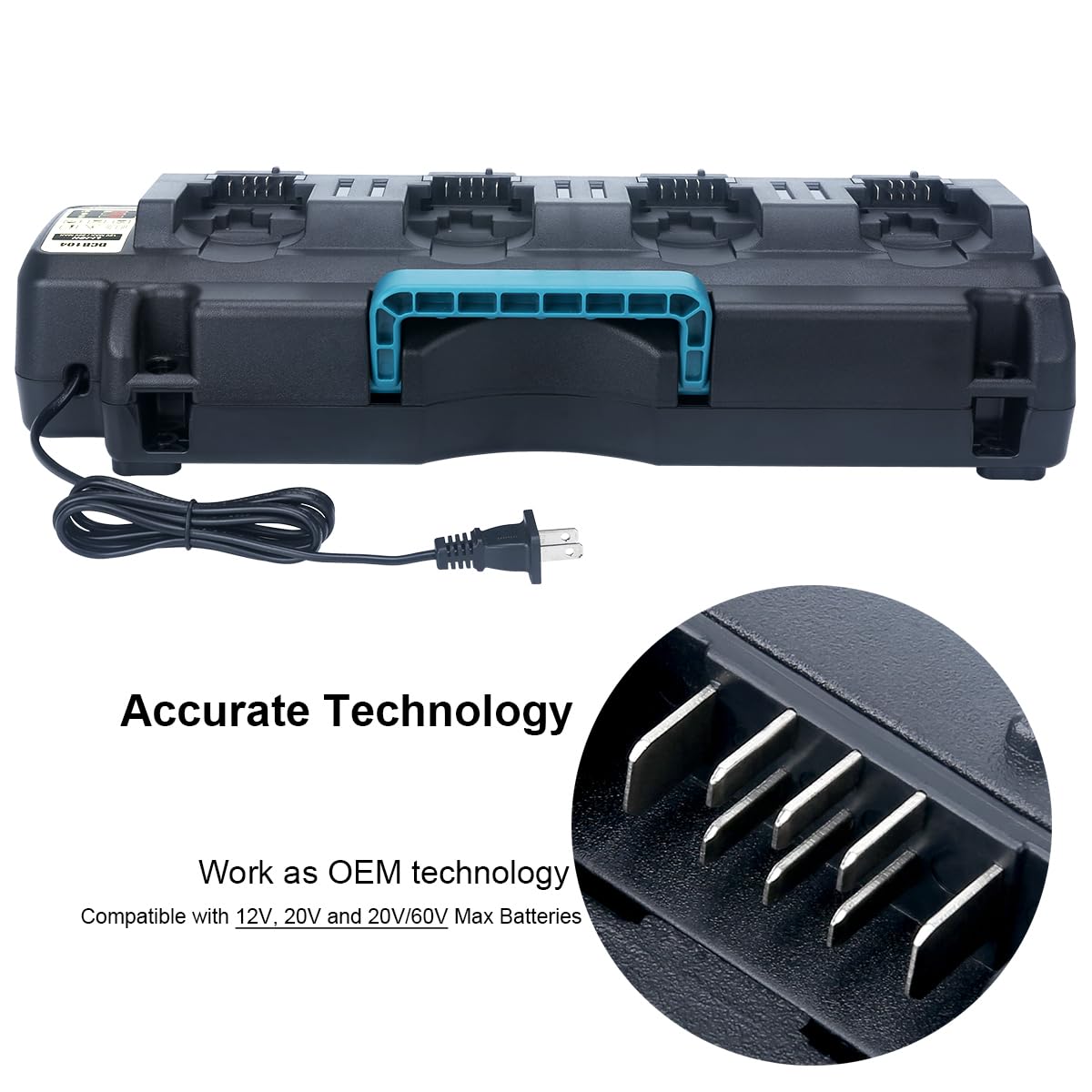 Biswaye DCB104 20V Battery 4-Port Rapid Charger Compatible with De-Walt 12V-20V MAX Lithium Battery DCB204 DCB206 DCB207 DCB606 DCB127 Charger DCB102 DCB118 DCB107 DCB115