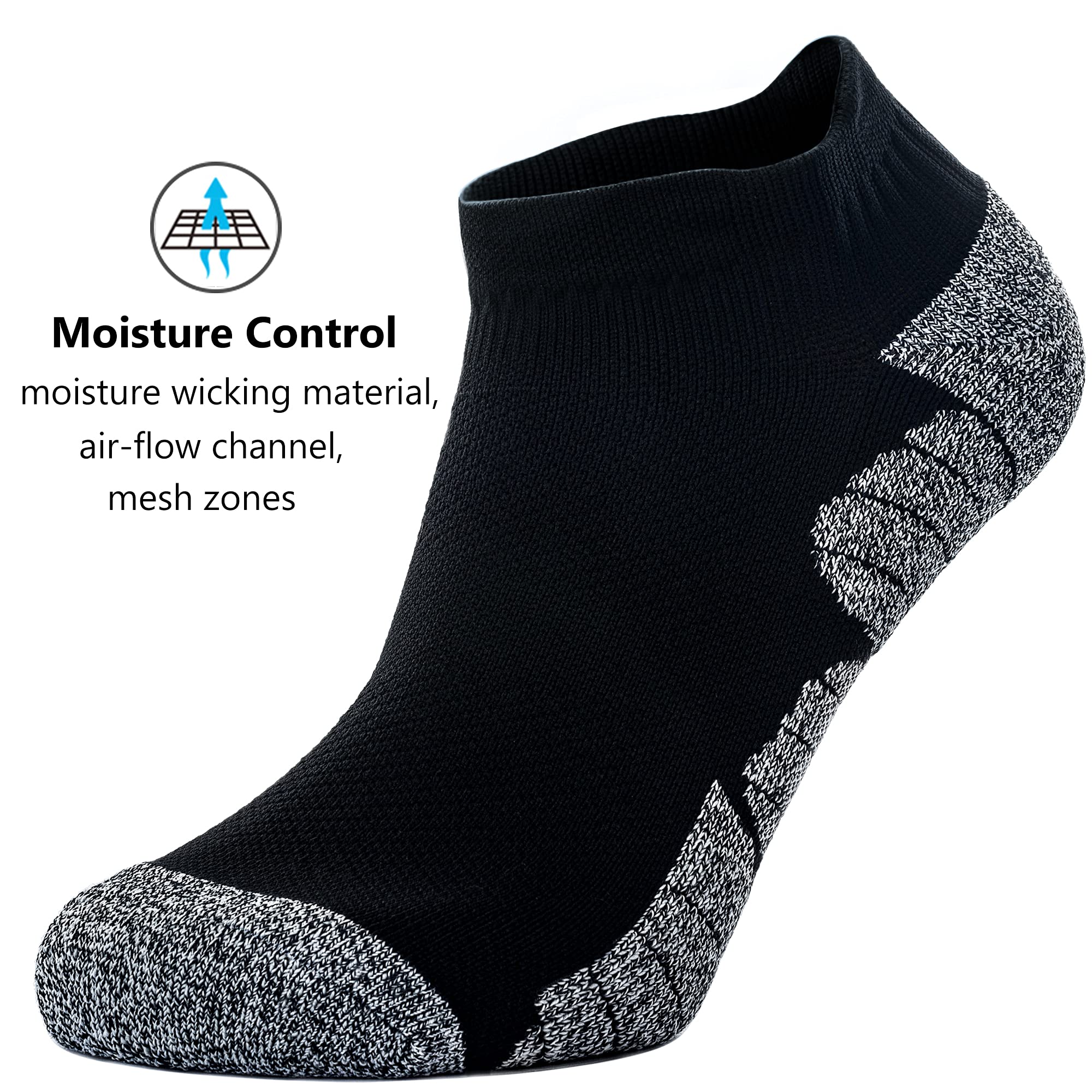 CWVLC Unisex Cushioned Compression Athletic Ankle Socks Multipack, 3-pairs Black, L (10.5-13 W US/ 9-11.5 M US)