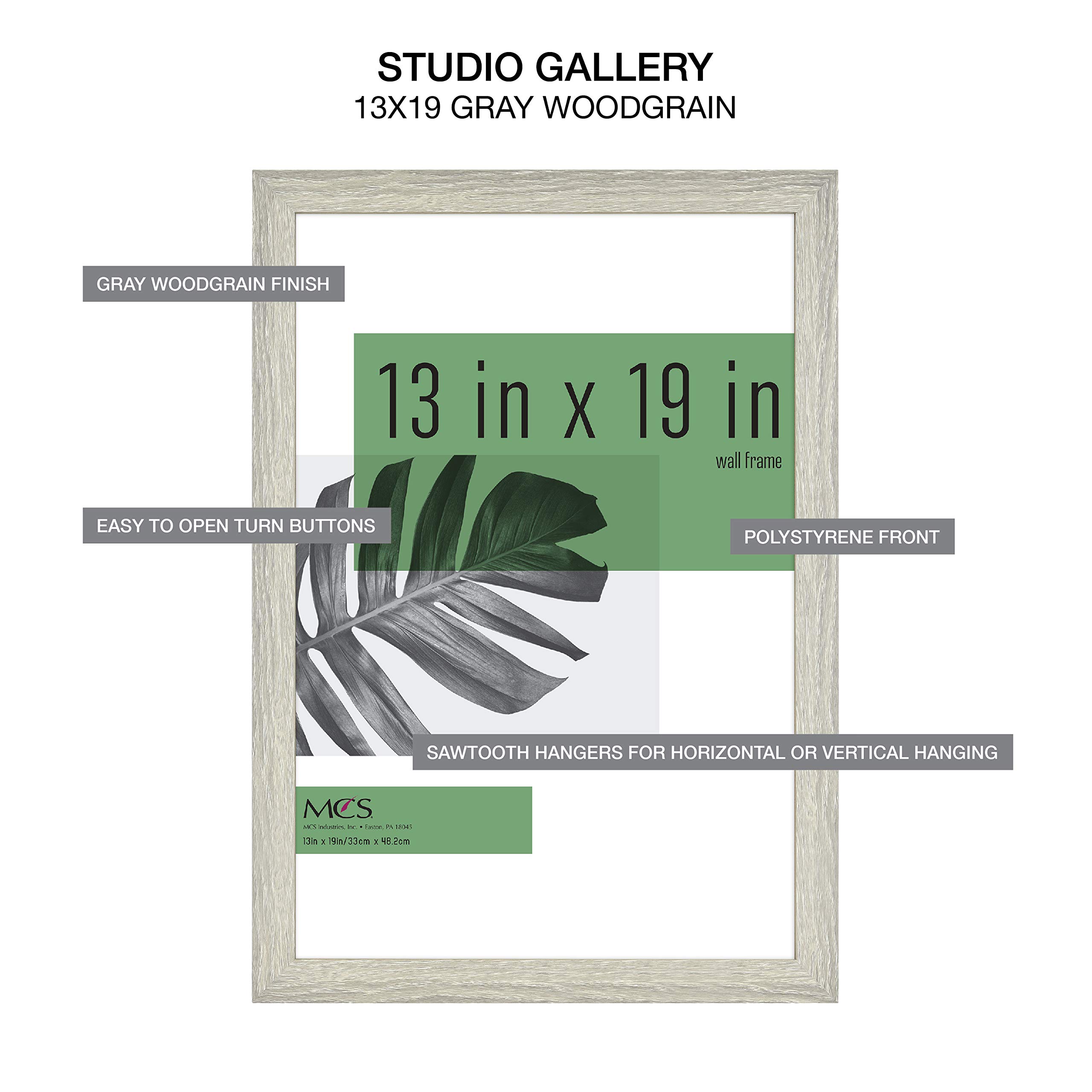 MCS Studio Gallery 13x19 Picture Frame Gray Woodgrain, Rectangle Photo Frame for Photos, Posters & Art Prints (2-Pack)