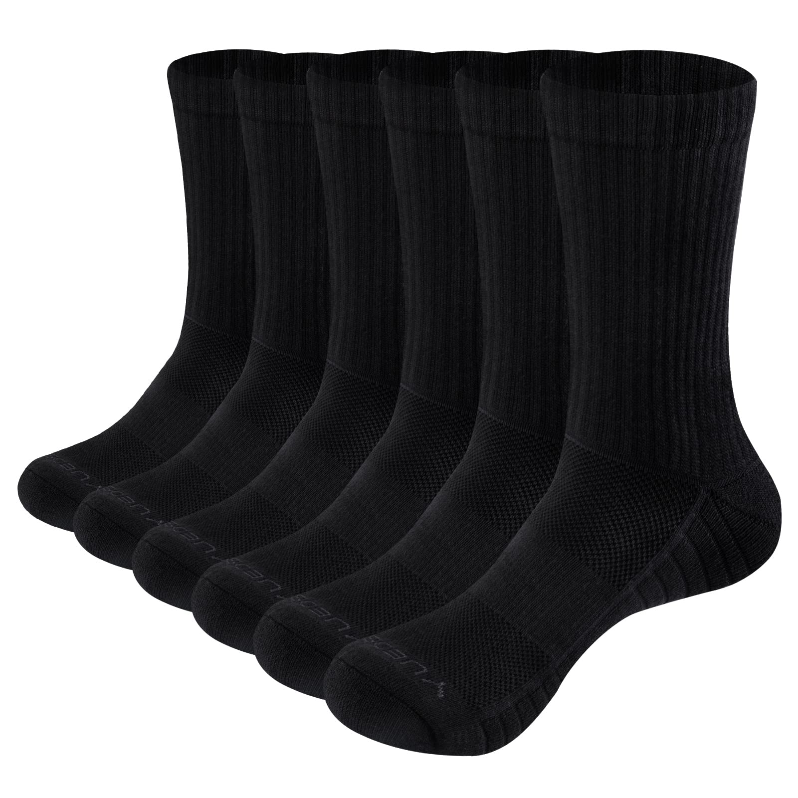 YUEDGE Men's Gym Tennis Running Training Athletic Socks Moisture Wicking Cotton Cushioned Crew Socks Black Tall Mens Socks For Men Plus Size 10-13, 6 Pairs