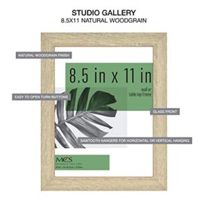 MCS Studio Gallery 8.5x11 Picture Frame Natural Woodgrain, Rectangle Photo Frame for Photos, Posters & Art Prints & Easel for Tapletop Display (2-Pack)