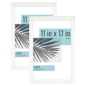 mcs studio gallery 11x17 picture frame white woodgrain, rectangle photo frame for photos, posters & art prints (2-pack)