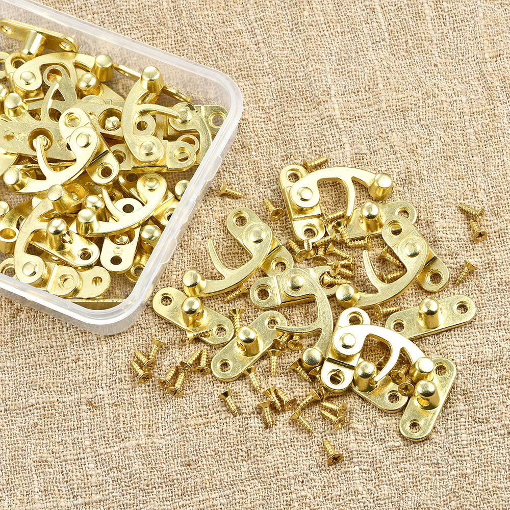 PGMJ 20 Pieces Jewelry Box Hardware Thickened Solid Antique Right Latch Hook Hasp Horn Lock Wood Jewelry Box Latch Hook Clasp and 80 Replacement Screws (Gold)