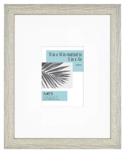 mcs studio gallery 11x14 matted to 5x7 picture frame gray woodgrain, square photo frame for photos, posters & art prints (1-pack)