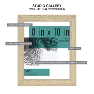 MCS Studio Gallery 8x10 Picture Frame Natural Woodgrain, Vertical & Horizontal Wall Hanging & Easel for Tapletop Display, Rectangle Photo Frame for Photos, Posters & Art Prints (4-Pack)