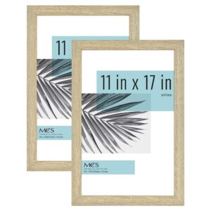 mcs studio gallery 11x17 picture frame natural woodgrain, rectangle photo frame for photos, posters & art prints (2-pack)