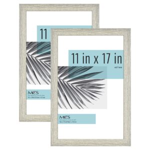 mcs studio gallery 11x17 picture frame gray woodgrain, rectangle photo frame for photos, posters & art prints (2-pack)