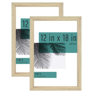 mcs studio gallery 12x18 picture frame natural woodgrain, rectangle photo frame for photos, posters & art prints (2-pack)
