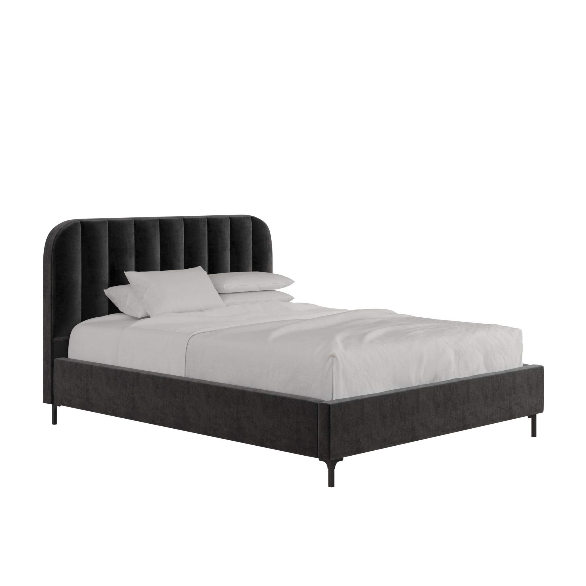 DHP Camilla Upholstered Platform Bed with Luxe Vertical Channel Tufted Headboard, No Box Spring Needed, Queen, Black Velvet