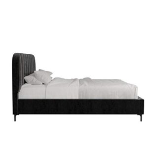 DHP Camilla Upholstered Platform Bed with Luxe Vertical Channel Tufted Headboard, No Box Spring Needed, Queen, Black Velvet