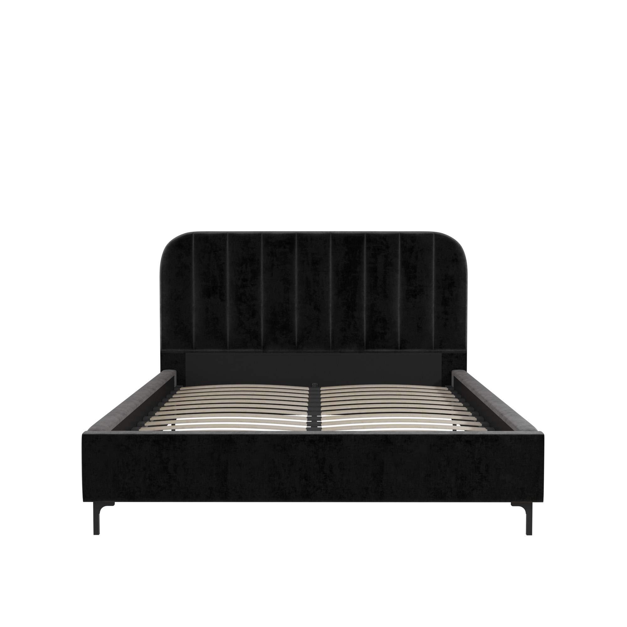 DHP Camilla Upholstered Platform Bed with Luxe Vertical Channel Tufted Headboard, No Box Spring Needed, Queen, Black Velvet