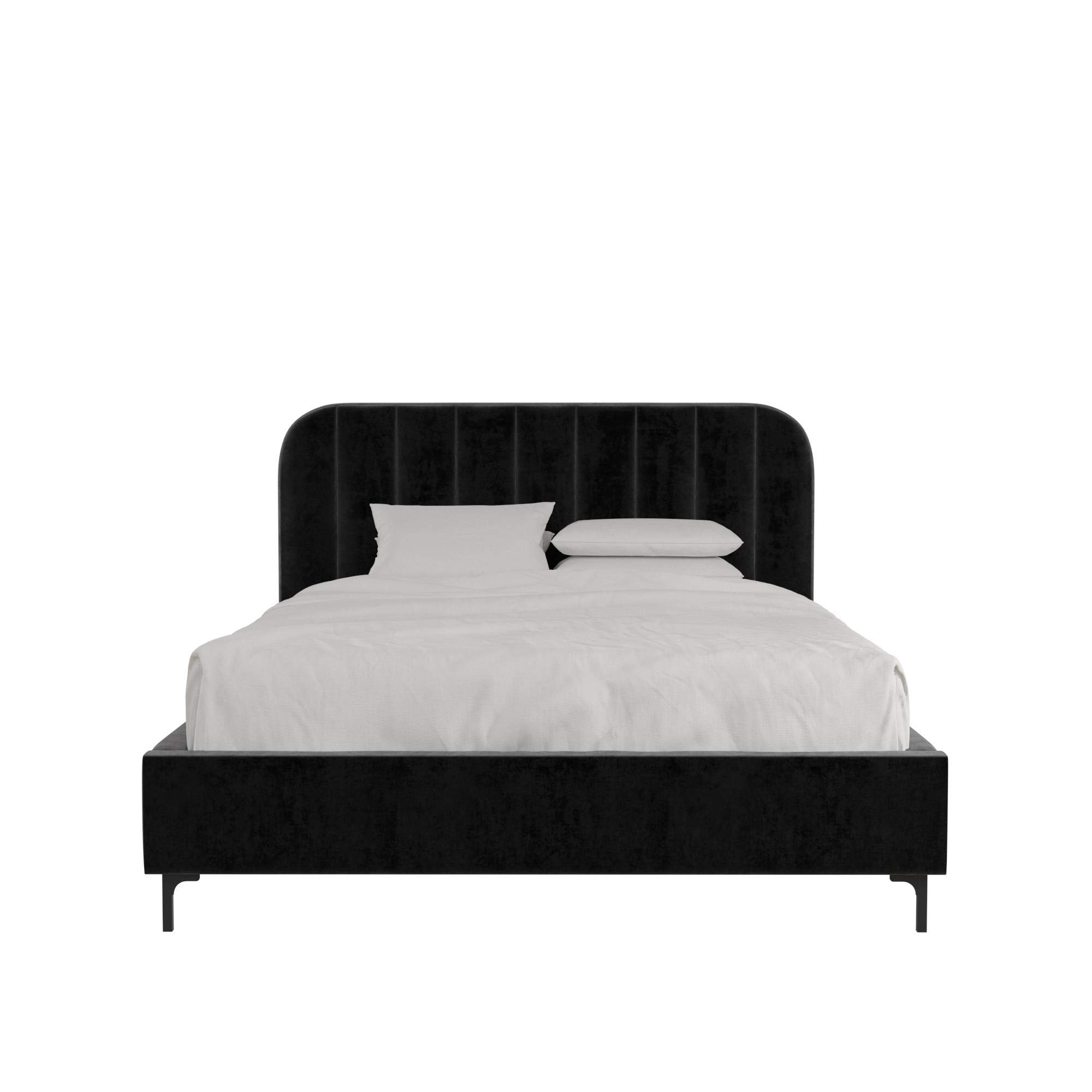 DHP Camilla Upholstered Platform Bed with Luxe Vertical Channel Tufted Headboard, No Box Spring Needed, Queen, Black Velvet