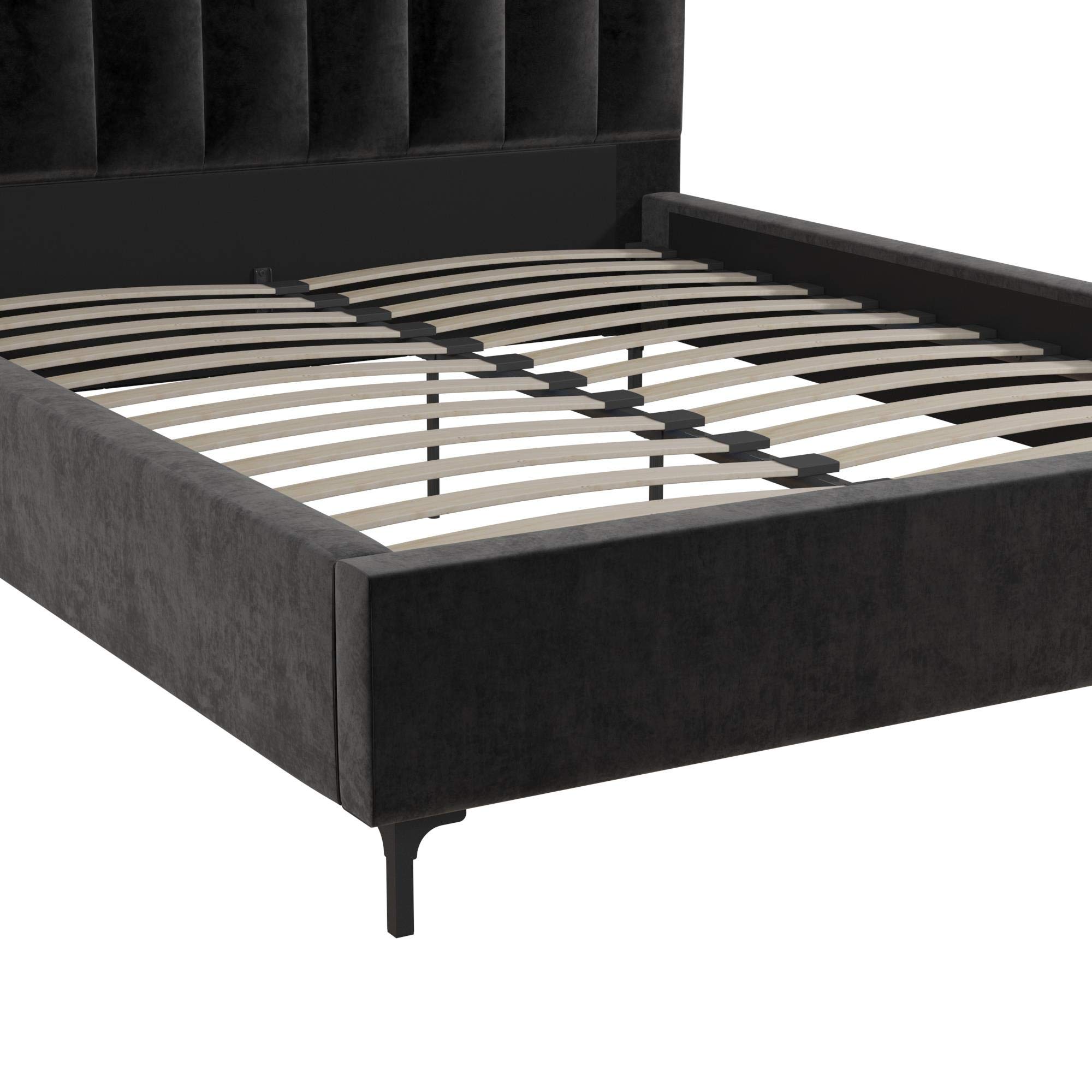 DHP Camilla Upholstered Platform Bed with Luxe Vertical Channel Tufted Headboard, No Box Spring Needed, Queen, Black Velvet