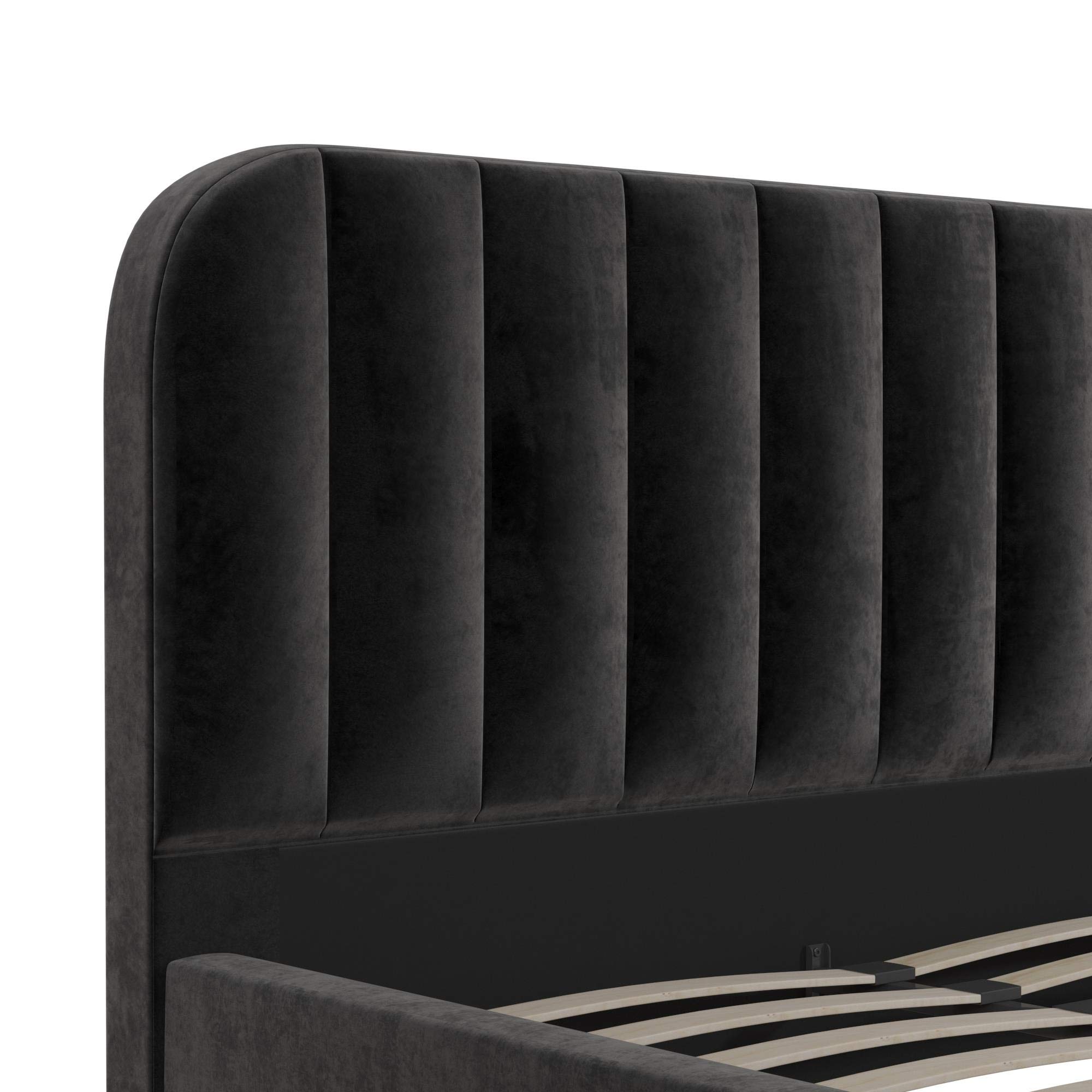 DHP Camilla Upholstered Platform Bed with Luxe Vertical Channel Tufted Headboard, No Box Spring Needed, Queen, Black Velvet