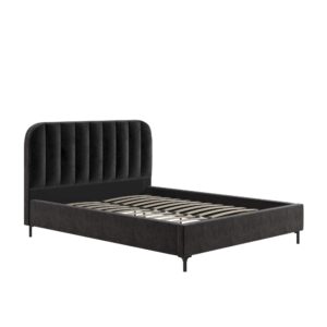 DHP Camilla Upholstered Platform Bed with Luxe Vertical Channel Tufted Headboard, No Box Spring Needed, Queen, Black Velvet