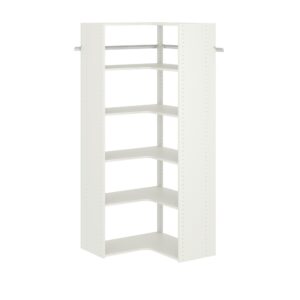 easy track adjustable corner tower clothing storage kit closet organizer, white
