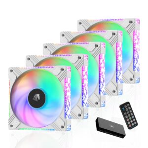 asiahorse fs-s001 120mm rgb fan, full frame acrylic argb white computer case fans 5v motherboard sync argb fans with analog pwm controller, 20+8 addressable leds hydraulic bearing pc fans (5 pack)
