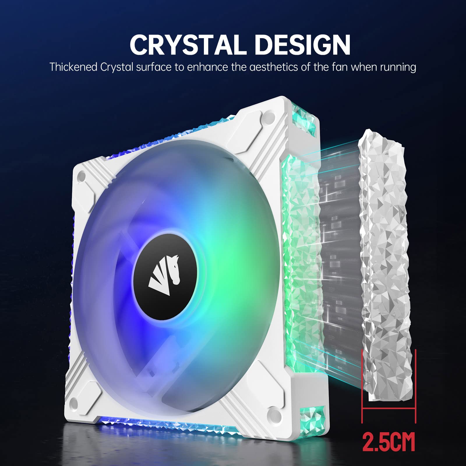 Asiahorse FS-S001 120mm RGB Fan, Full Frame Acrylic ARGB White Computer Case Fans 5V Motherboard Sync Argb Fans with Analog PWM Controller, 20+8 Addressable LEDs Hydraulic Bearing PC Fans (5 Pack)