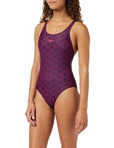 speedo boomstar allover muscleback one piece womens swimsuit uk 8 reg black/electric pink