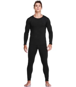 jzcreater thermal underwear for men, mens long johns thermal underwear set, winter fleece lined base layer set for cold weather (large, black)