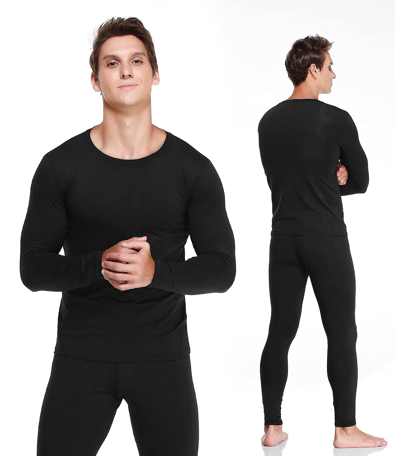 JZCreater Thermal Underwear for Men, Mens Long Johns Thermal Underwear Set, Winter Fleece Lined Base Layer Set for Cold Weather (Large, Black)