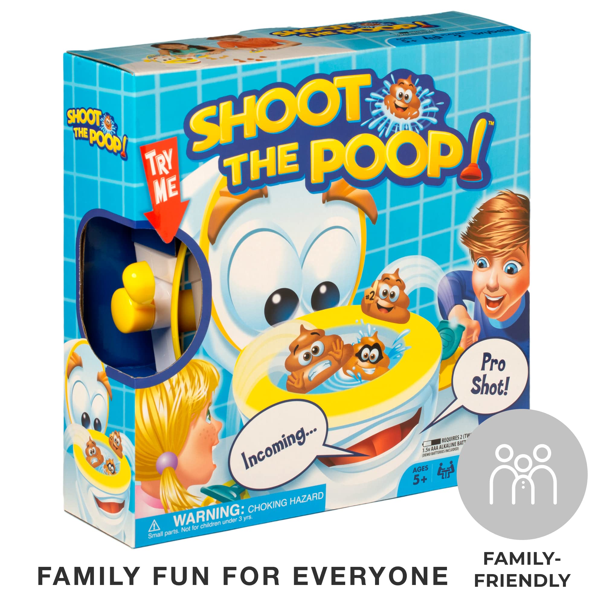 Brybelly The Original Shoot The Poop - Funny Family Game - Fast and Frenzied Flushing Poop Game with Fun Sounds for Kids