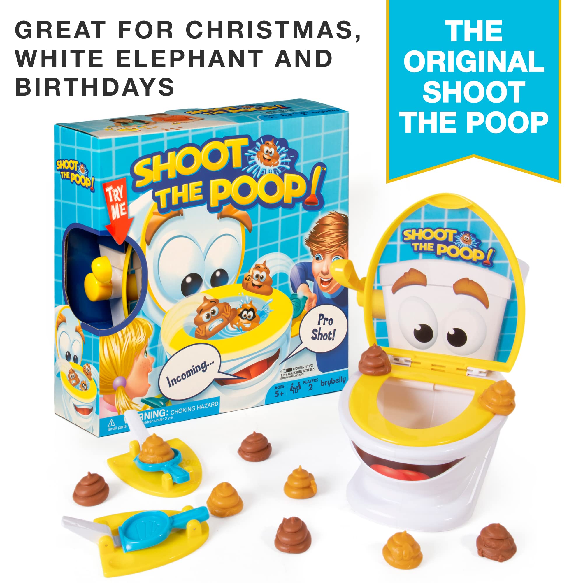 Brybelly The Original Shoot The Poop - Funny Family Game - Fast and Frenzied Flushing Poop Game with Fun Sounds for Kids