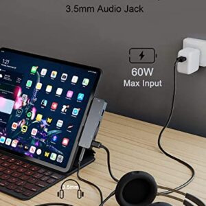 iPad Pro USB C Hub Adapter for iPad Pro 2024 M4 M2 M1,7-in-1 Hub with 4K@60Hz HDMI,3.5mm Jack,USB3.0,PD 60W,SD/TF Card Slot,iPad Air 4/5,iPad Mini 6,iPad Accessories