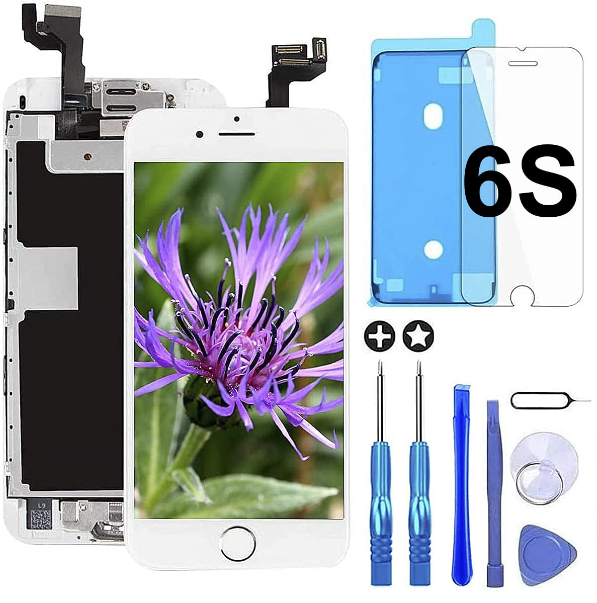 GULEEK for iPhone 6S Screen Replacement White Touch Display LCD Digitizer Full Assembly with Front Camera, Proximity Sensor, Ear Speaker and Home Button Including Repair Tool and Screen Protector