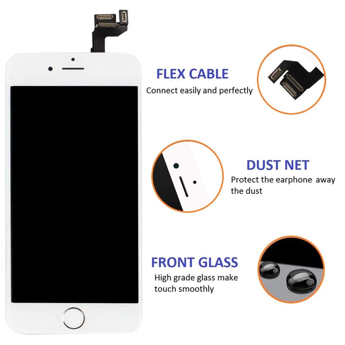 GULEEK for iPhone 6S Screen Replacement White Touch Display LCD Digitizer Full Assembly with Front Camera, Proximity Sensor, Ear Speaker and Home Button Including Repair Tool and Screen Protector