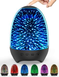 aiscool night light bluetooth speaker, 3d glass music bedside table lamp with 7 colors, led touch night lamp rechargeable portable lamp gifts for girls, boys, women, men, dad, mom(galaxy black)
