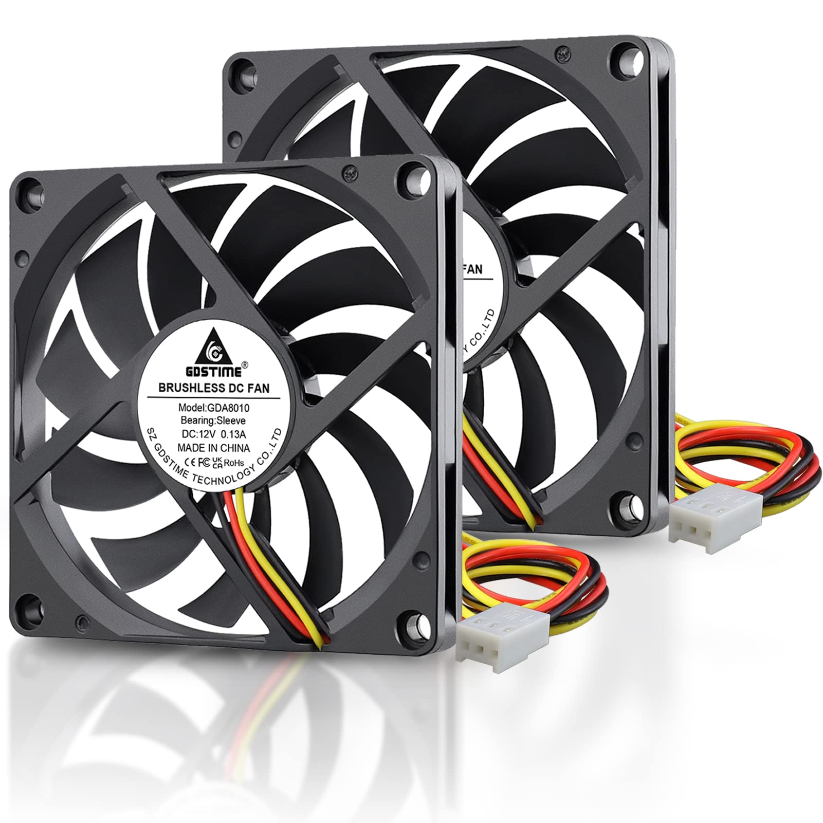 GDSTIME Quiet 80mm Fan, 12V 3PIN 80mm x 80mm x 10mm Brushless DC Fan for CPU Coolers