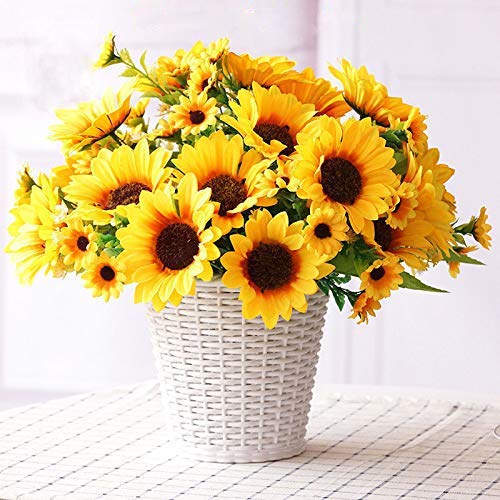 Artfen Artificial Sunflower Bouquet 5 Bunch Artificial Silk Flower Plant Home Hotel Office Wedding Party Garden Craft Art Decor 13 inch High