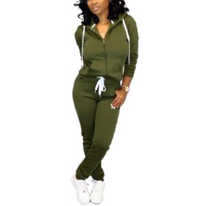 nimsruc jogging suits for women 2 piece tracksuit long sleeve casual hooded zipper pants set army green l
