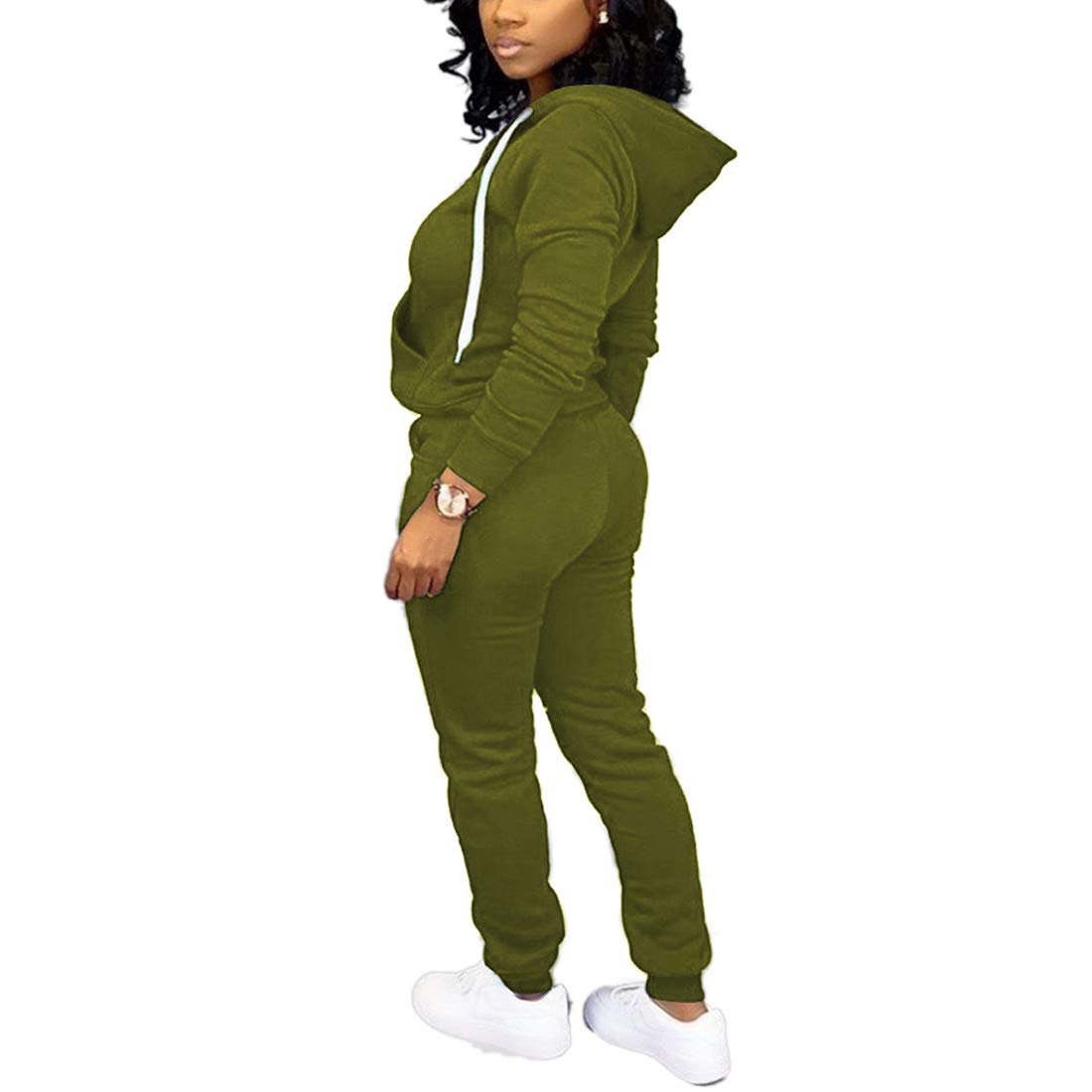 Nimsruc Jogging Suits for Women 2 Piece Tracksuit Long Sleeve Casual Hooded Zipper Pants Set Army Green L
