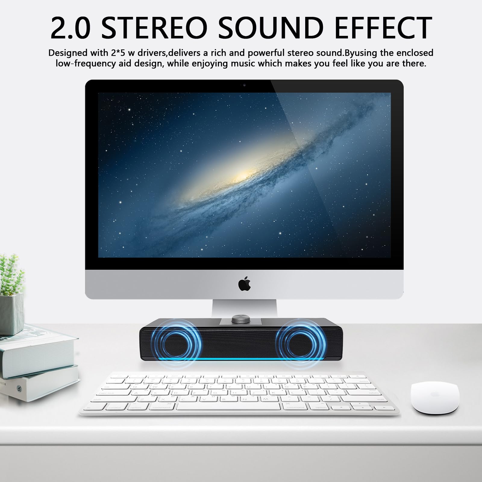 Computer PC Bluetooth Gaming Soundbar Desktop Monitor Speakers HiFi Stereo Wireless with USB Powered PC Speaker for Laptop Smartphones Tablet Ipad