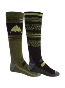 burton mens performance lightweight sock 2pk, true black/martini olive, small