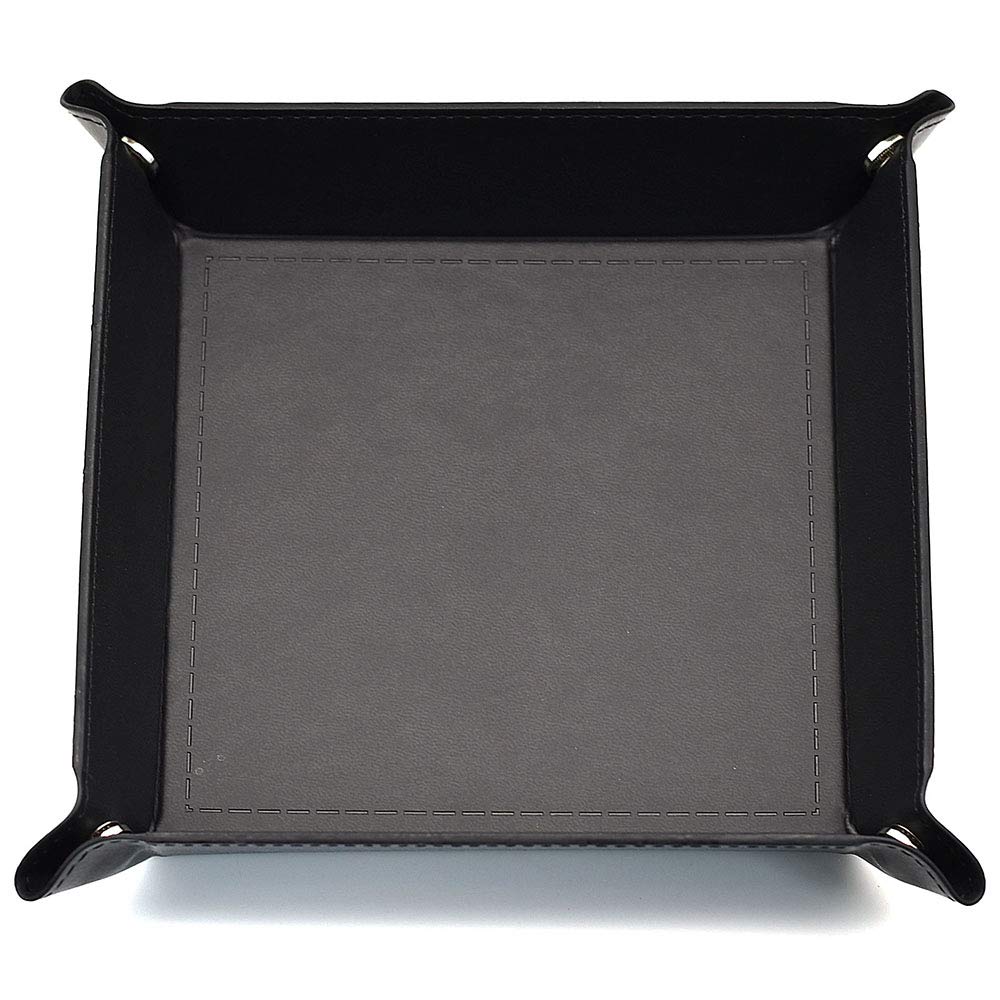 DND Dice Tray - Dice Rolling Tray Leather Collapsible Tray for Tabletop RPG D&D (DND) Pathfinder Role Playing Game (Black)