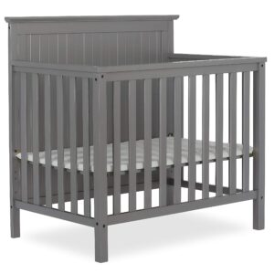 dream on me ava 4-in-1 convertible mini crib in steel grey, greenguard gold certified, non-toxic finish, comes with 1" mattress pad, with 3 mattress height settings