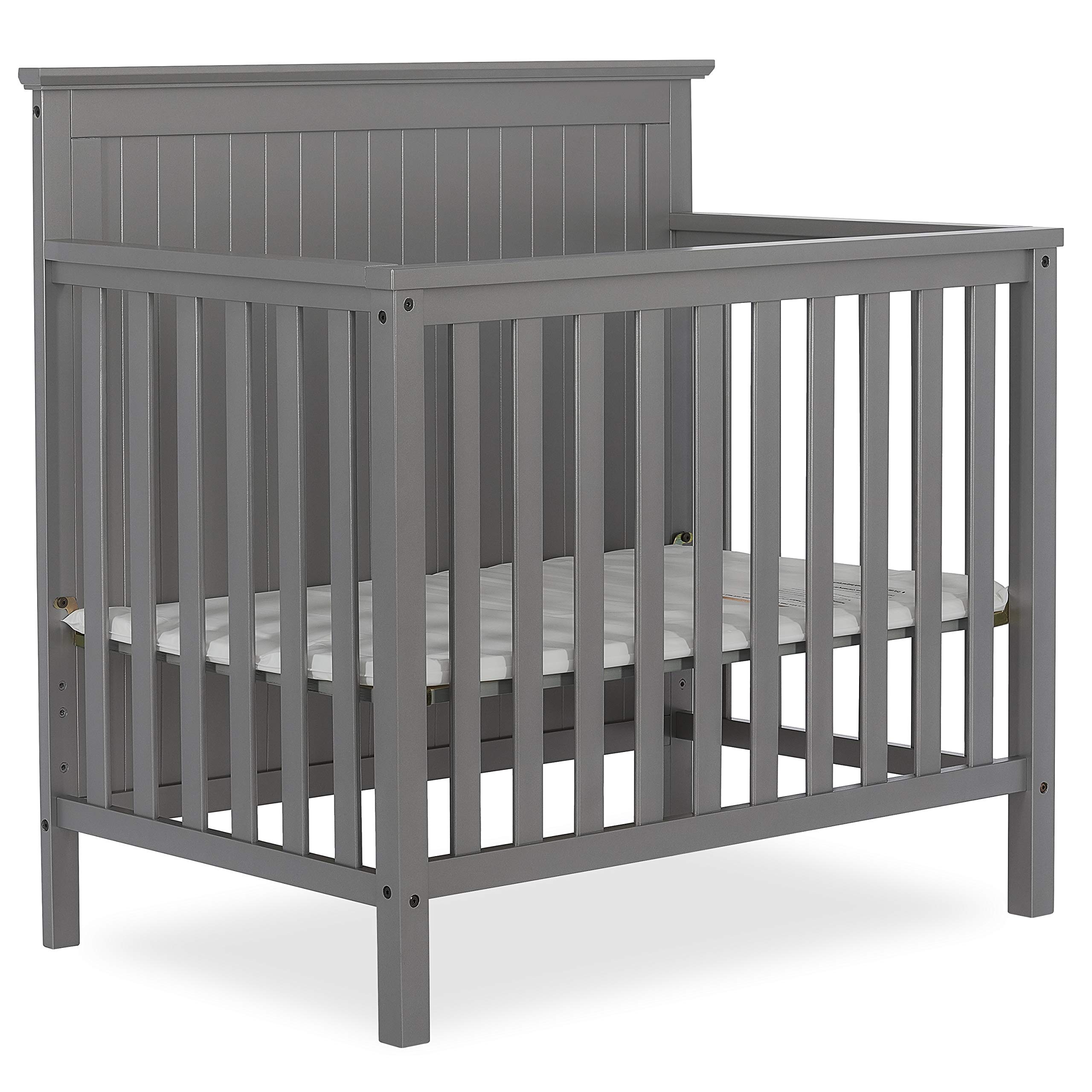 Dream On Me Ava 4-in-1 Convertible Mini Crib in Steel Grey, Greenguard Gold Certified, Non-Toxic Finish, Comes with 1" Mattress Pad, with 3 Mattress Height Settings