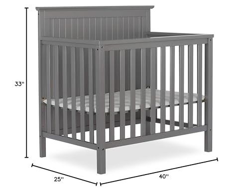 Dream On Me Ava 4-in-1 Convertible Mini Crib in Steel Grey, Greenguard Gold Certified, Non-Toxic Finish, Comes with 1" Mattress Pad, with 3 Mattress Height Settings