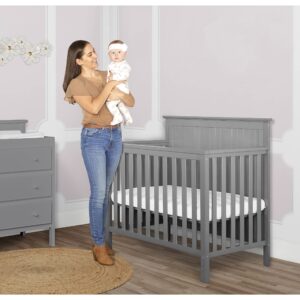 Dream On Me Ava 4-in-1 Convertible Mini Crib in Steel Grey, Greenguard Gold Certified, Non-Toxic Finish, Comes with 1" Mattress Pad, with 3 Mattress Height Settings