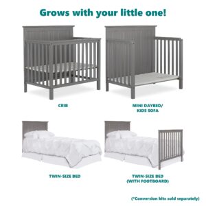 Dream On Me Ava 4-in-1 Convertible Mini Crib in Steel Grey, Greenguard Gold Certified, Non-Toxic Finish, Comes with 1" Mattress Pad, with 3 Mattress Height Settings