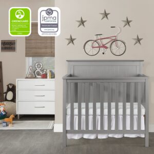 Dream On Me Ava 4-in-1 Convertible Mini Crib in Steel Grey, Greenguard Gold Certified, Non-Toxic Finish, Comes with 1" Mattress Pad, with 3 Mattress Height Settings