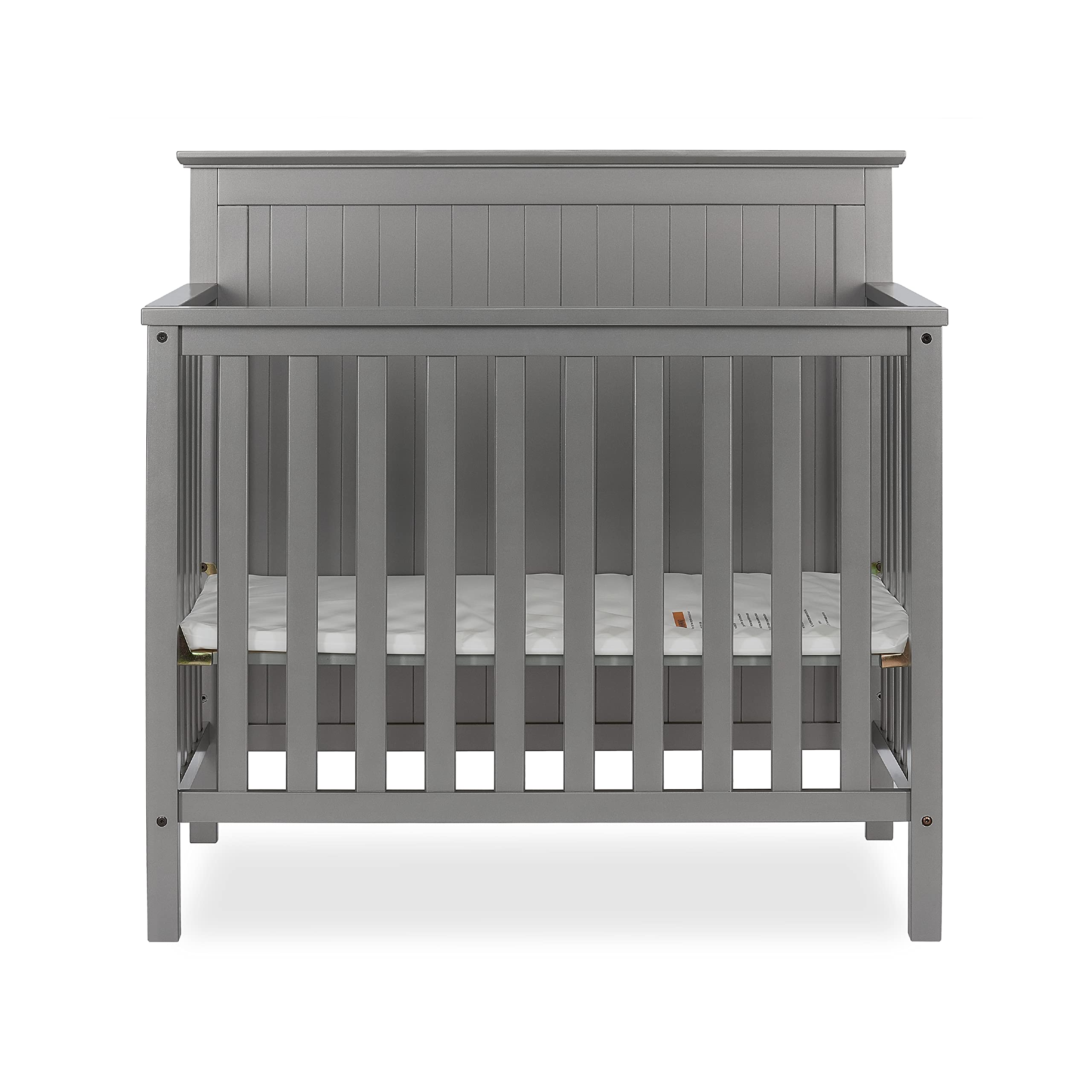 Dream On Me Ava 4-in-1 Convertible Mini Crib in Steel Grey, Greenguard Gold Certified, Non-Toxic Finish, Comes with 1" Mattress Pad, with 3 Mattress Height Settings