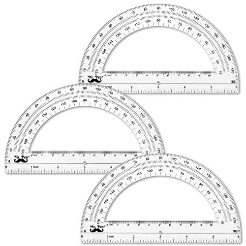 Mr. Pen- Protractor, 6 inch, 3 Pack, Protractors, Clear Protractor, Geometry Protractor, Protractor 6 inch, Clear Plastic Protractor, Protractor for School, Protractor Math, Plastic Protractor Clear