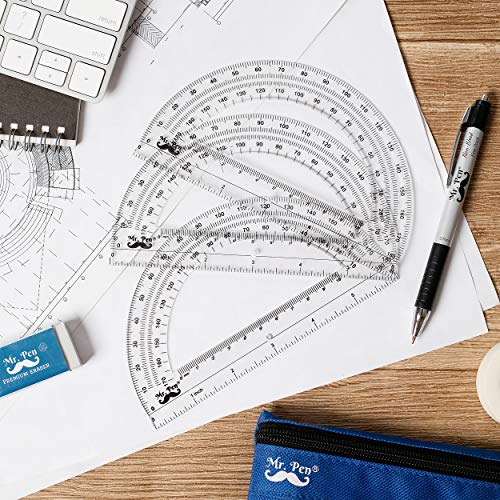 Mr. Pen- Protractor, 6 inch, 3 Pack, Protractors, Clear Protractor, Geometry Protractor, Protractor 6 inch, Clear Plastic Protractor, Protractor for School, Protractor Math, Plastic Protractor Clear