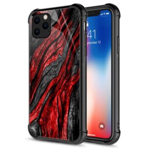 carloca compatible with iphone 11 case,black red wood grain iphone 11 cases for men boys,graphic design shockproof anti-scratch hard back case for iphone 11 wood grain