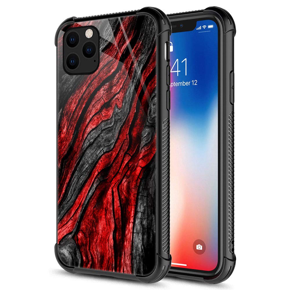 CARLOCA Compatible with iPhone 11 Case,Black Red Wood Grain iPhone 11 Cases for Men Boys,Graphic Design Shockproof Anti-Scratch Hard Back Case for iPhone 11 Wood Grain